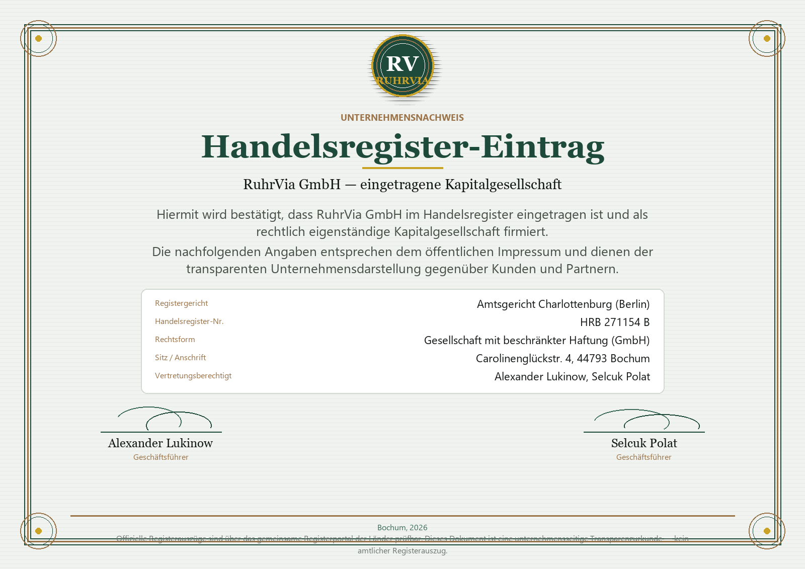 Commercial register entry